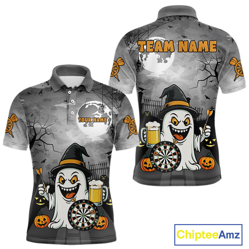 Funny Ghostly Beer Halloween Darts Shirt For Men Custom Halloween Gifts For Darts Lover TDM4948