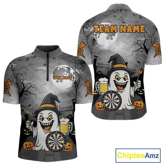 Funny Ghostly Beer Halloween Darts Shirt For Men Custom Halloween Gifts For Darts Lover TDM4948