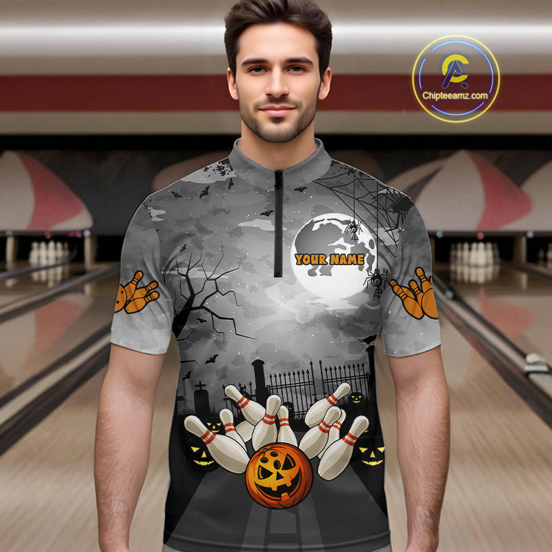 Funny Bowling Halloween Shirt For Men Custom Halloween Bowling Jersey Team Polo & 1/4 Zip TDM4949