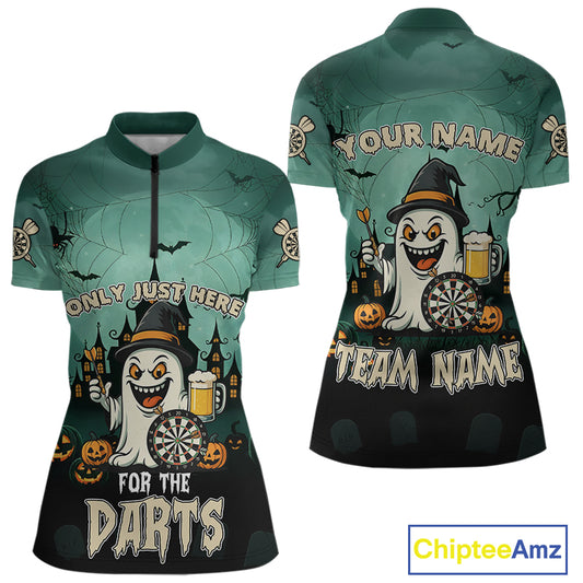 Only Just Here For The Darts Custom Halloween Darts Shirt For Women, Funny Ghostly Darts Team Jersey TDM4951