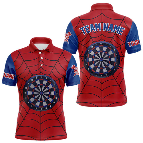 Blue And Red Dart Spider Web Custom Dart Shirts For Men, Unique Dart Team Jerseys Funny Dart Shirts TDM3170