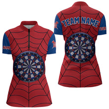 Load image into Gallery viewer, Blue And Red Dart Spider Web Custom Dart Shirts For Women, Unique Dart Team Jerseys Funny Dart Shirts TDM3170