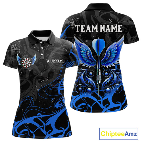 Black And Blue Custom Wings Darts Shirt For Women, Darts Jersey Pocket Option TDM3840