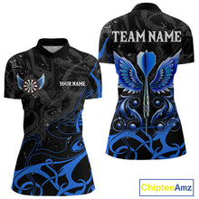 Load image into Gallery viewer, Black And Blue Custom Wings Darts Shirt For Women, Darts Jersey Pocket Option TDM3840