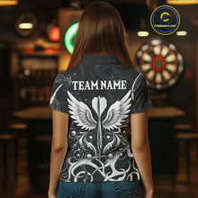Load image into Gallery viewer, Grey And Black Custom Wings Darts Shirt For Women, Darts Jersey Pocket Option TDM3841