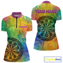 Load image into Gallery viewer, Personalized Funny Colorful Dart Shirt Polo &amp; 1/4 Zip For Women Custom Dart Jerseys Team Outfit TDM3844