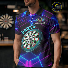 Load image into Gallery viewer, Neon Purple Blue Dart Shirts For Men Custom Glowing Dart Jersey Team Outfit Polo &amp; Quarter Zip TDM3846