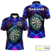 Load image into Gallery viewer, Neon Purple Blue Dart Shirts For Men Custom Glowing Dart Jersey Team Outfit Polo &amp; Quarter Zip TDM3846