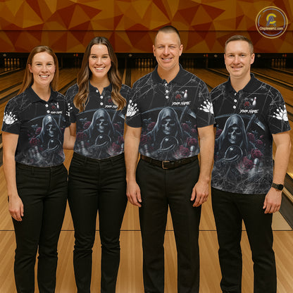 Grim Reaper And Roses Custom Bowling Shirt For Men, Bowling Team Jersey Polo & Quarter Zip TDM6272