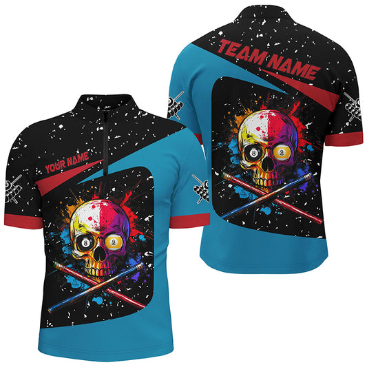 Personalized Colorful Skull 8 Ball 9 Ball Billiard Shirts For Men Custom Grunge Billiard Jerseys TDM2164
