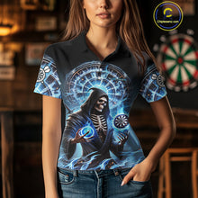 Load image into Gallery viewer, Funny Blue Icy Dartboard Grim Reaper Shirt Custom Darts Jersey Team Polo &amp; 1/4 Zip For Women TDM4527