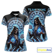 Load image into Gallery viewer, Funny Blue Icy Dartboard Grim Reaper Shirt Custom Darts Jersey Team Polo &amp; 1/4 Zip For Women TDM4527
