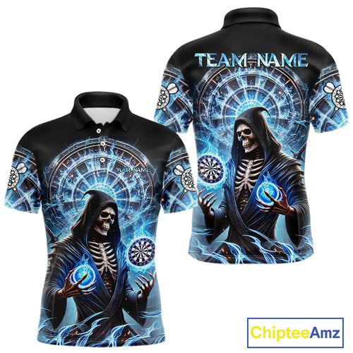 Funny Blue Icy Dartboard Grim Reaper Shirt Custom Darts Jersey Team Polo & 1/4 Zip For Men TDM4527