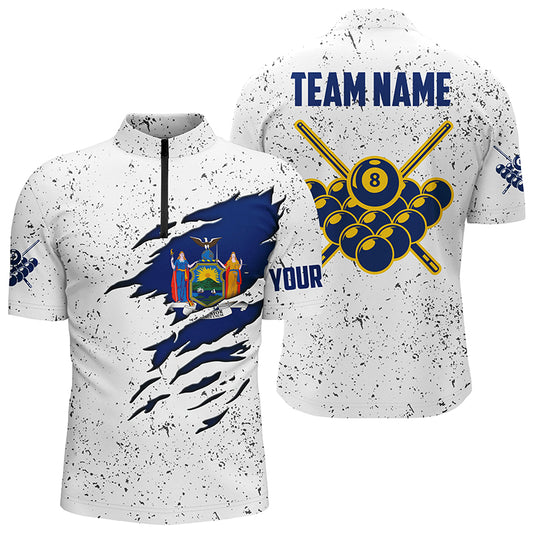 8 Ball Pool New York Flag Customized Billiard Men's Quarter-Zip Shirts 8 Ball Pool Shirts TDM0503