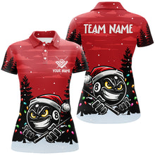 Load image into Gallery viewer, Personalized Red Christmas Santa 8 Ball Pool Billiard Shirts For Women, Funny Xmas Billiard Jerseys TDM2932