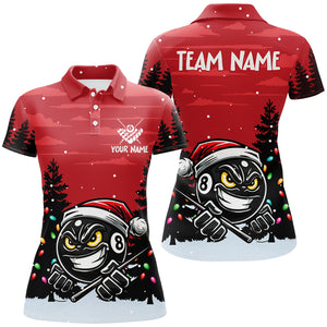 Personalized Red Christmas Santa 8 Ball Pool Billiard Shirts For Women, Funny Xmas Billiard Jerseys TDM2932