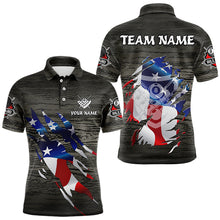 Load image into Gallery viewer, Personalized Grey Grunge American Flag Billiard Shirts For Men Custom Patriotic Billiard Jerseys TDM3379