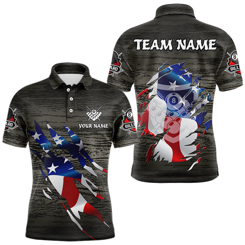 Personalized Grey Grunge American Flag Billiard Shirts For Men Custom Patriotic Billiard Jerseys TDM3379