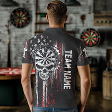 Load image into Gallery viewer, Retro American Flag Grunge Skull Darts Polo &amp; Quarter Zip Custom Dart Shirts For Men Darts Jerseys TDM3383