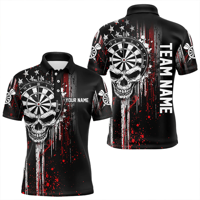 Retro American Flag Grunge Skull Darts Polo & Quarter Zip Custom Dart Shirts For Men Darts Jerseys TDM3383