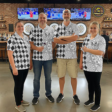 Load image into Gallery viewer, Aim Love Darts Custom Black Argyle Men Darts Polo &amp; 1/4 Shirt, Funny Darts Shirts Dart Team Jersey TDM5662