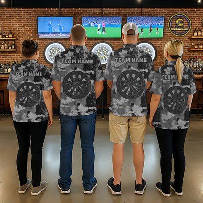 Custom Grunge Grey Camo Arrow Darts Shirts For Men, Retro Darts Jersey Team Polo & 1/4 Zip TDM5665