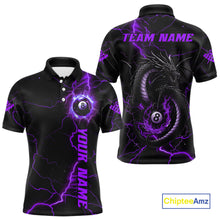 Load image into Gallery viewer, Black And Purple 8 Ball Thunder Lightning Custom Dragon Men&#39;s Billiard Shirt, Billiard Team Jersey TDM4349