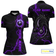 Load image into Gallery viewer, Black And Purple 8 Ball Thunder Lightning Custom Dragon Women&#39;s Billiard Shirt, Billiard Team Jersey TDM4349
