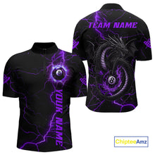 Load image into Gallery viewer, Black And Purple 8 Ball Thunder Lightning Custom Dragon Men&#39;s Billiard Shirt, Billiard Team Jersey TDM4349