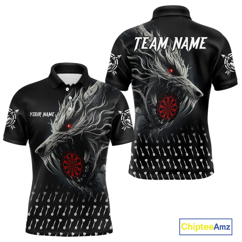 Personalized Viking 3D Wolf Dart Shirts For Men Custom Black Dart Team Jerseys Polo & Quarter Zip TDM3848