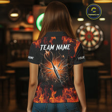 Load image into Gallery viewer, Orange Flaming Skull Women&#39;s Dart Jerseys Custom Dart Fire Lightning Darts Team Shirt Polo &amp; 1/4 Zip TDM3856
