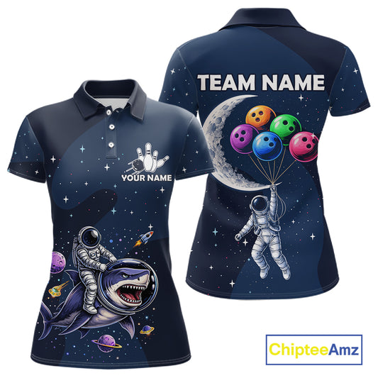 Custom Astronaut Galaxy Funny Bowling Jersey For Women, Bowling Polo & Quarter Zip Team Shirts TDM6273