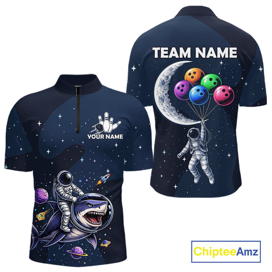 Custom Astronaut Galaxy Funny Bowling Jersey For Men, Bowling Polo & Quarter Zip Team Shirts TDM6273