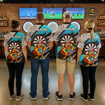 Personalized Rooster Funny Darts Shirt For Women Custom Darts Team Jersey Polo & 1/4 Zip |Blue TDM6279
