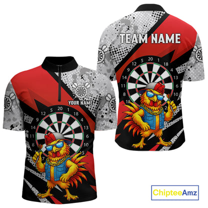 Personalized Rooster Funny Darts Shirt For Men Custom Darts Team Jersey Polo & 1/4 Zip |Red TDM6280