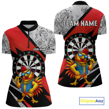Personalized Rooster Funny Darts Shirt For Women Custom Darts Team Jersey Polo & 1/4 Zip |Red TDM6280