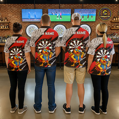 Personalized Rooster Funny Darts Shirt For Women Custom Darts Team Jersey Polo & 1/4 Zip |Red TDM6280