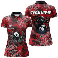 Load image into Gallery viewer, Red Camo Billiard Spider Cobweb Custom Women Polo &amp; Quarter-Zip Shirts, Unique 8 Ball Pool Jerseys TDM1766