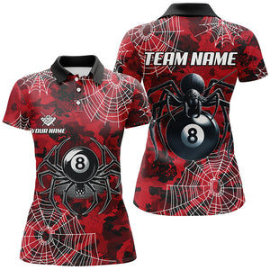 Red Camo Billiard Spider Cobweb Custom Women Polo & Quarter-Zip Shirts, Unique 8 Ball Pool Jerseys TDM1766