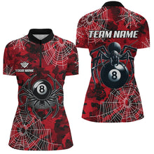 Load image into Gallery viewer, Red Camo Billiard Spider Cobweb Custom Women Polo &amp; Quarter-Zip Shirts, Unique 8 Ball Pool Jerseys TDM1766