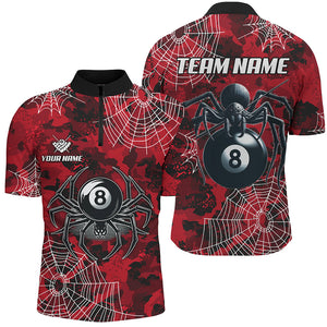 Red Camo Billiard Spider Cobweb Custom Men Polo & Quarter-Zip Shirts, Unique 8 Ball Pool Jerseys TDM1766