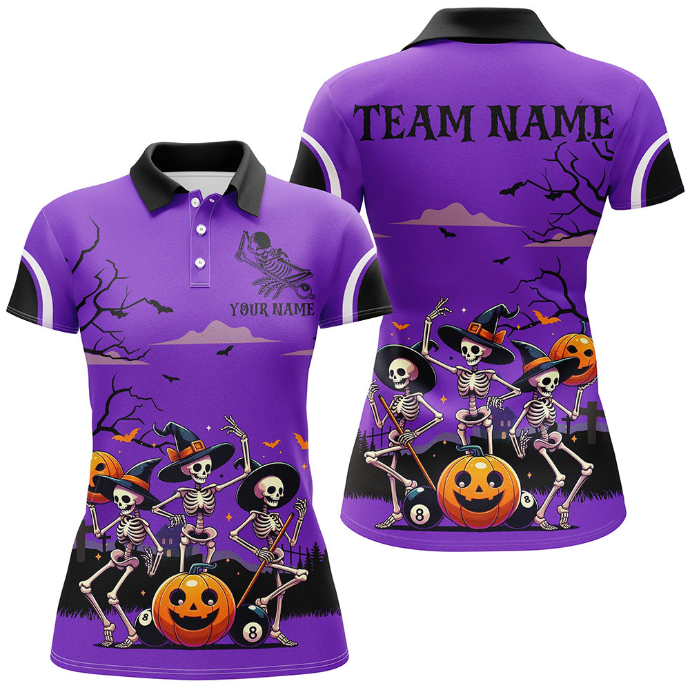 Purple Halloween Spook Night Skeleton Dance Custom Women Billiard Shirts, Billiard Halloween Outfit TDM2683