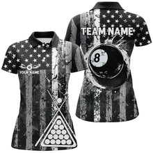 Load image into Gallery viewer, Custom Black Grunge US Flag Patriotic Billiard Shirt For Women Retro 8 Ball Pool Billiard Team Jersey TDM2935