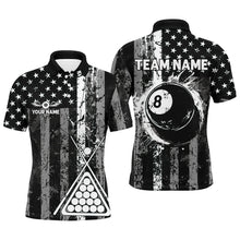 Load image into Gallery viewer, Custom Black Grunge US Flag Patriotic Billiard Shirt For Men Retro 8 Ball Pool Billiard Team Jersey TDM2935