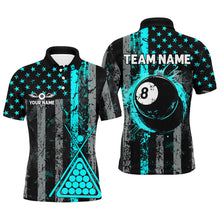 Load image into Gallery viewer, Custom Turquoise Grunge US Flag Patriotic Billiard Shirt For Men Retro 8 Ball Pool Billiard Jersey TDM2936