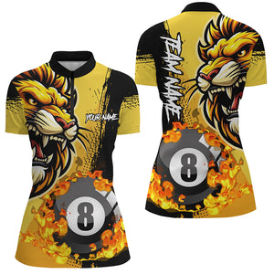 Yellow Funny 8 Ball Pool Flame Custom Lion Billiard Polo & 1/4 Zip Shirts For Women Billiard Jerseys TDM2937