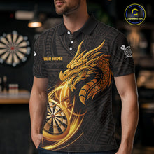 Load image into Gallery viewer, Black And Golden Custom Tribal Dragon Darts Shirt For Men, Darts Team Jersey Polo &amp; Quarter Zip TDM5390