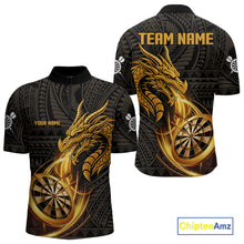 Load image into Gallery viewer, Black And Golden Custom Tribal Dragon Darts Shirt For Men, Darts Team Jersey Polo &amp; Quarter Zip TDM5390
