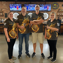 Load image into Gallery viewer, Black And Golden Custom Tribal Dragon Darts Shirt For Men, Darts Team Jersey Polo &amp; Quarter Zip TDM5390