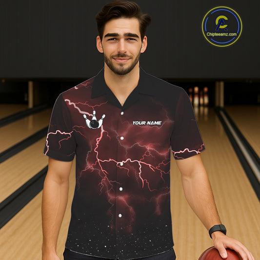 Red Funny Thunder Lightning Tornado Bowling Hawaiian Shirt Custom Bowling Jersey Team Men & Women TDM5393